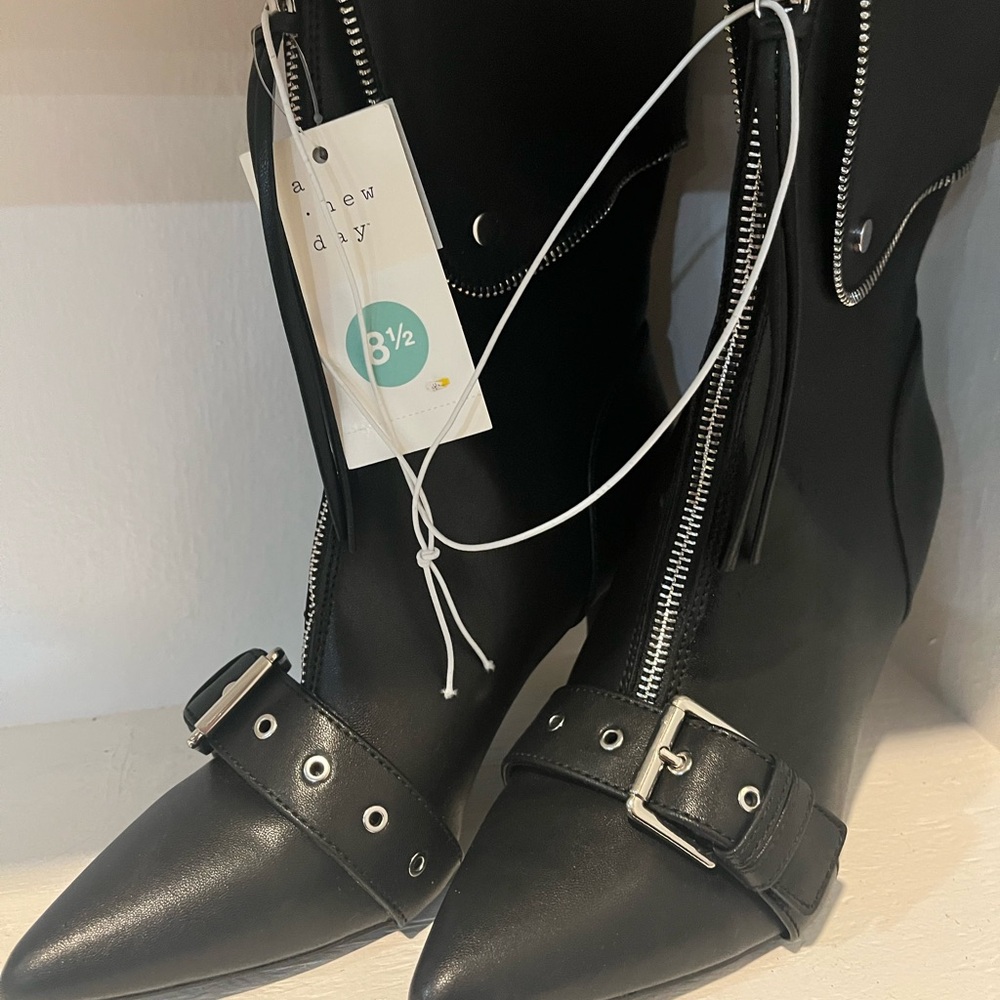 A New Day Black Heeled Boots with Buckle Detail